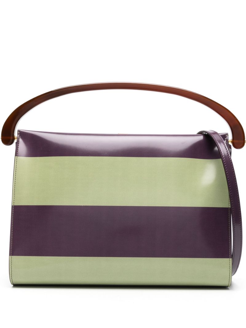 Purple Rugby Stripe Leather Top Handle Bag