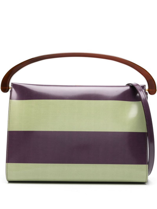 Purple Rugby Stripe Leather Top Handle Bag