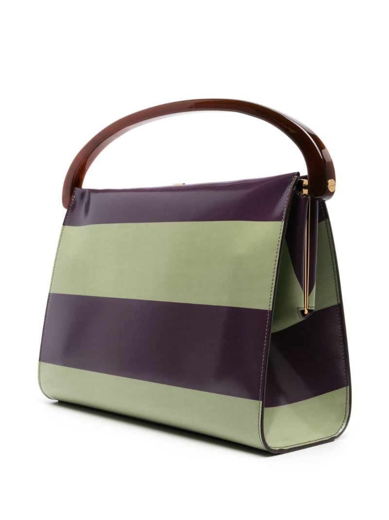 Purple Rugby Stripe Leather Top Handle Bag