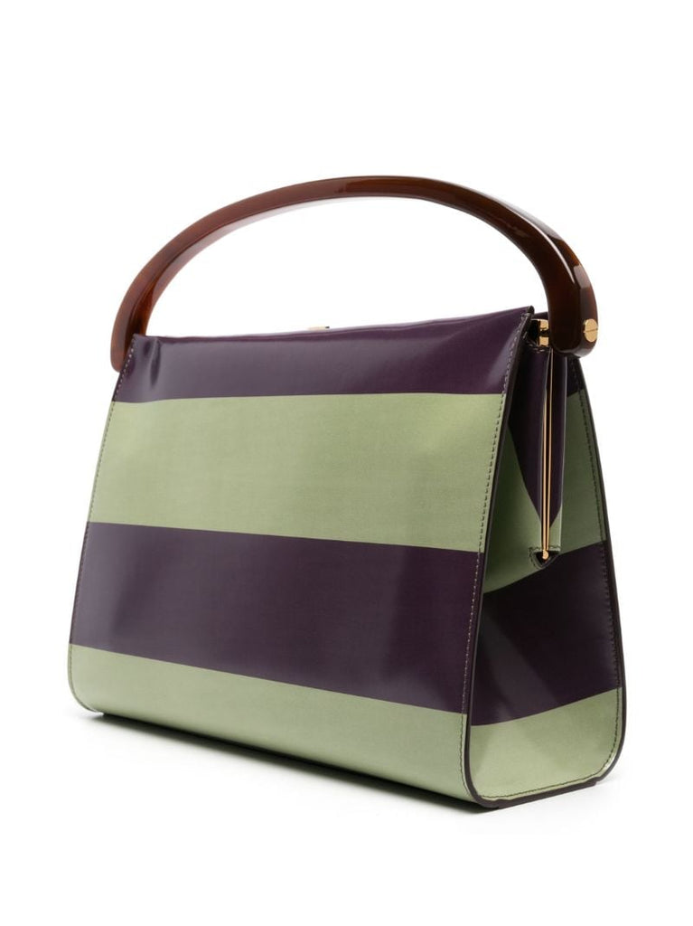 Purple Rugby Stripe Leather Top Handle Bag