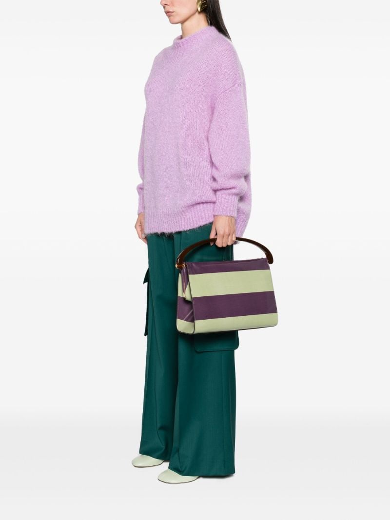 Purple Rugby Stripe Leather Top Handle Bag