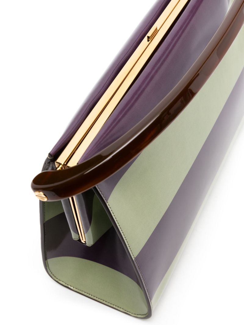 Purple Rugby Stripe Leather Top Handle Bag