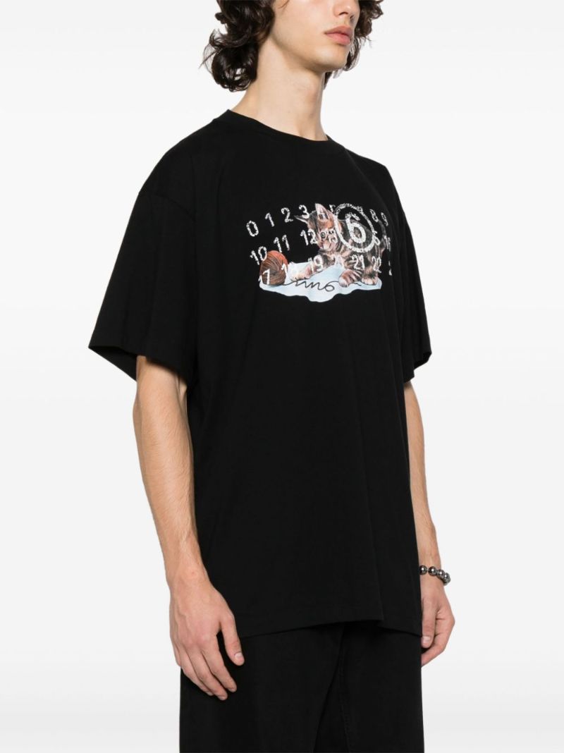 Black Cat & Wool-print Cotton T-shirt
