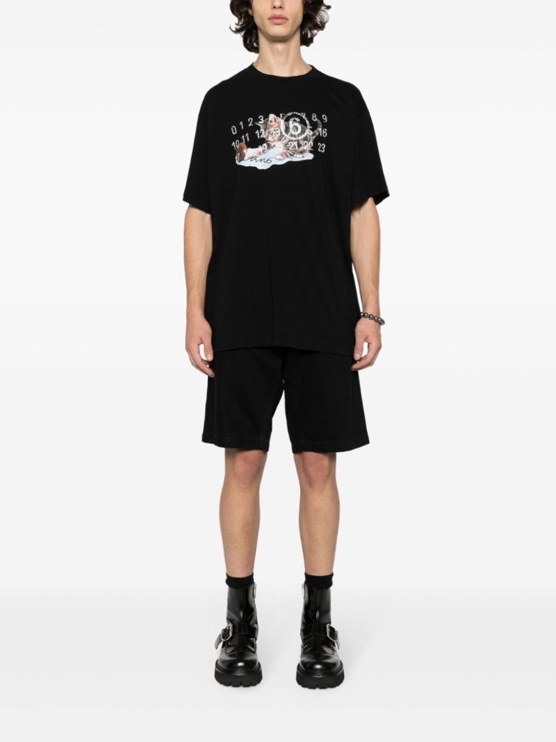 Black Cat & Wool-print Cotton T-shirt