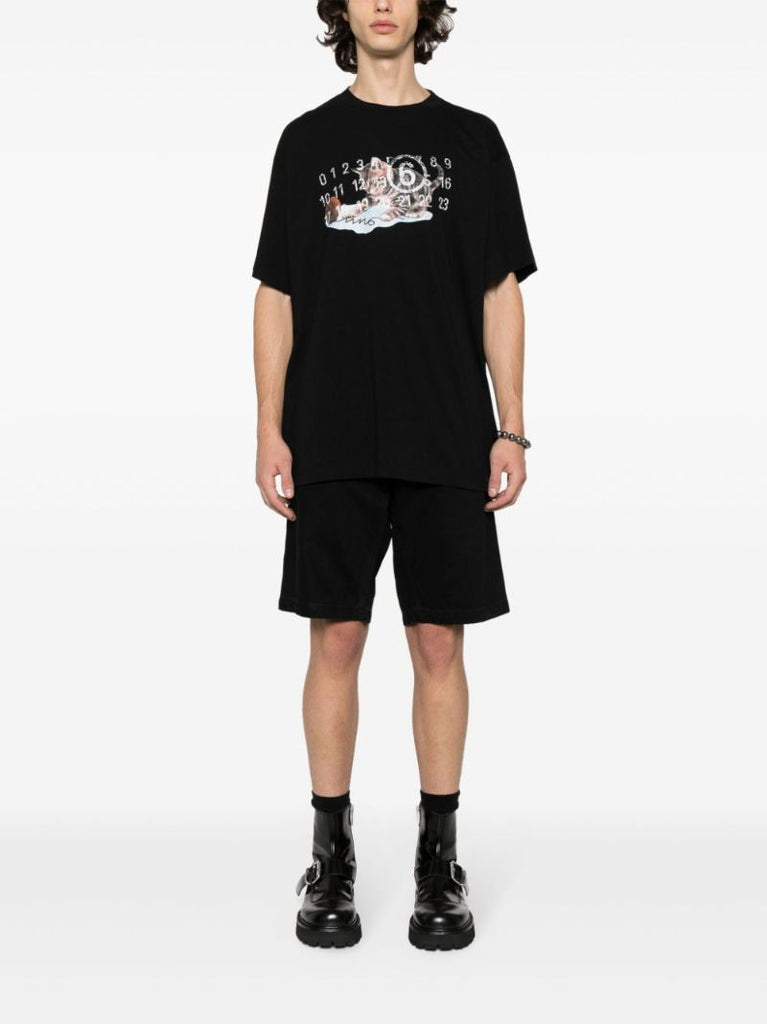 Black Cat & Wool-print Cotton T-shirt