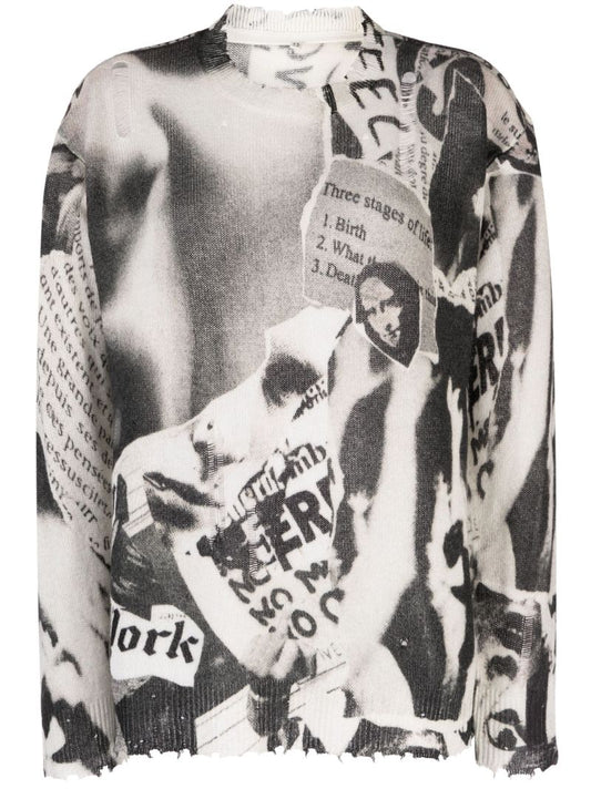 Black Newspaper-intarsia Cashmere Sweater