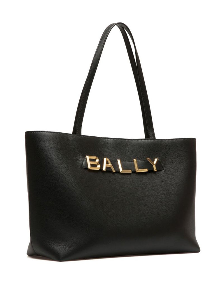 Black Logo-plaque Leather Tote Bag