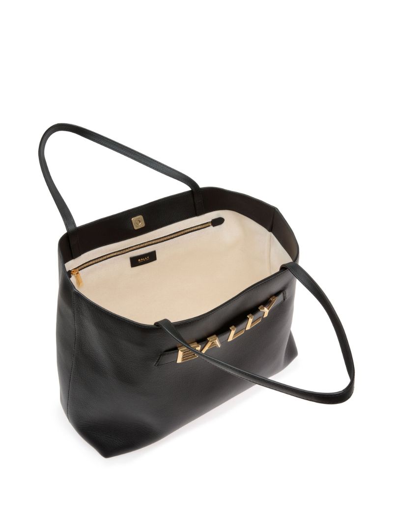 Black Logo-plaque Leather Tote Bag