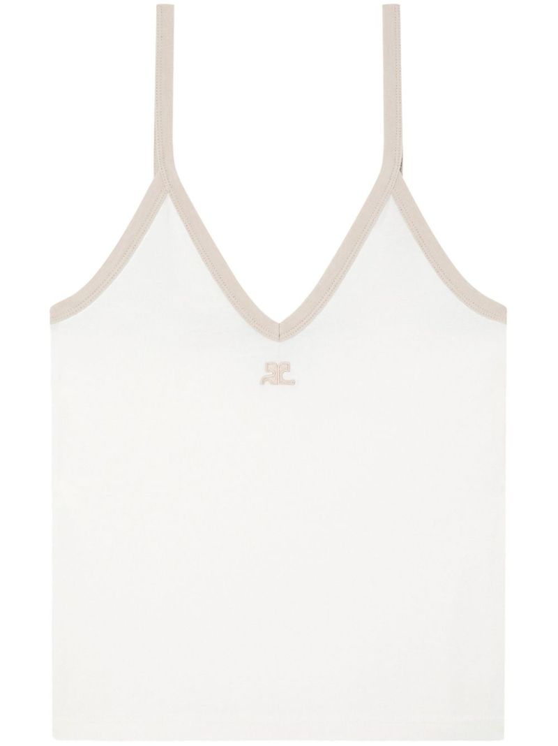 White Contrast-trim Cotton Tank Top