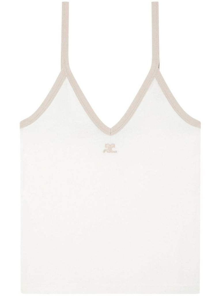 White Contrast-trim Cotton Tank Top