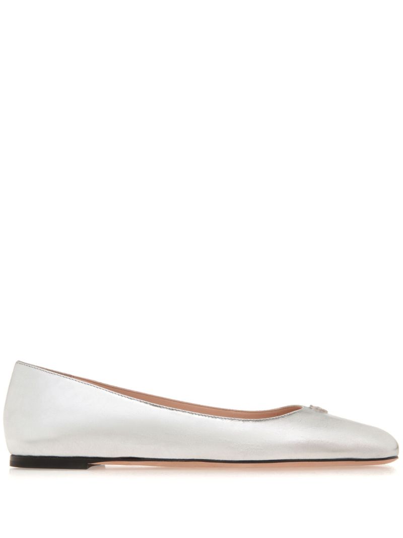 Silver-tone Emblem Logo-plaque Leather Ballerina Shoes