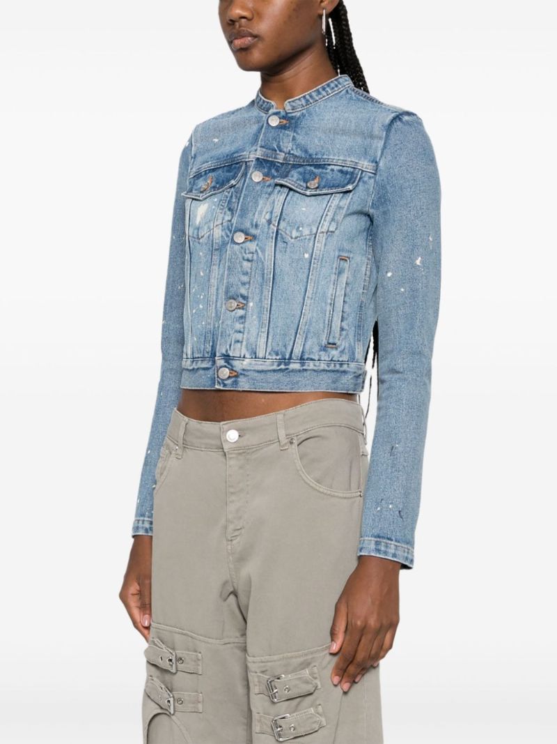 Blue Distressed Collarless Denim Jacket