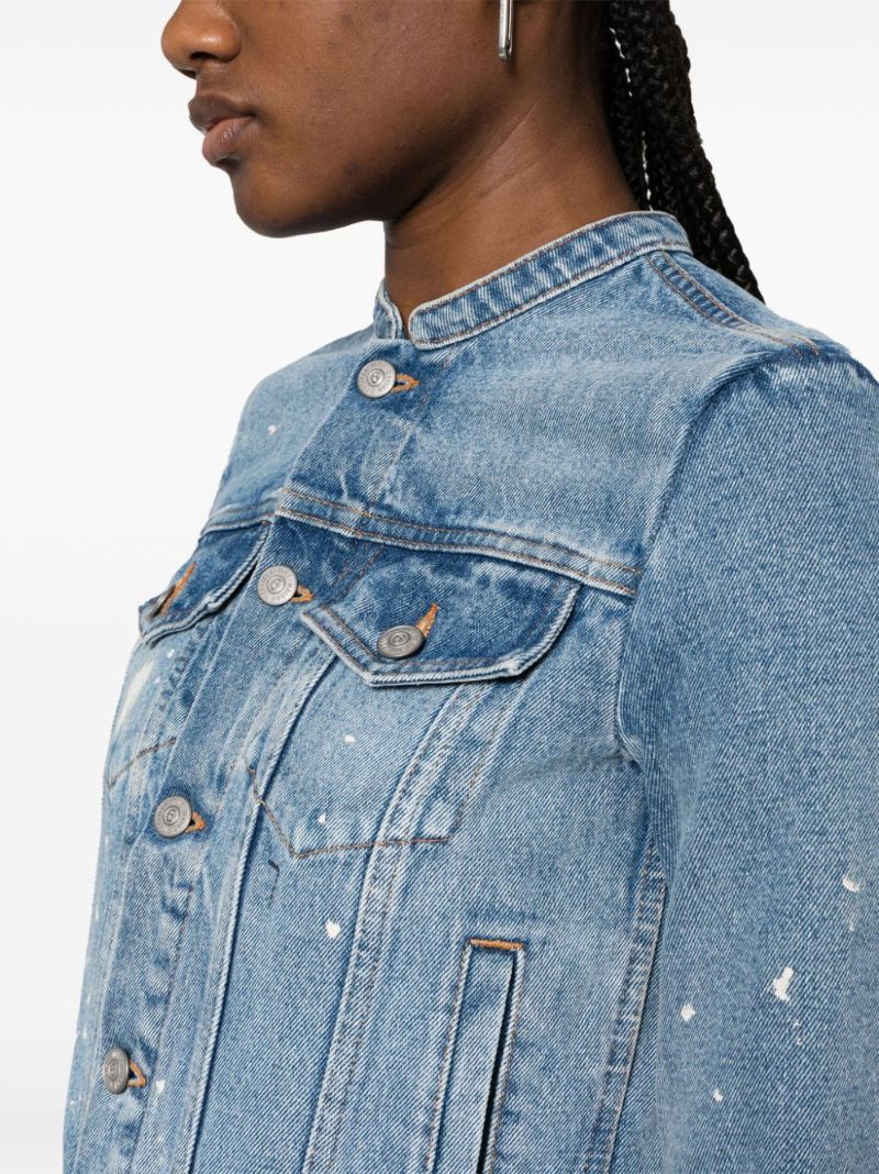 Blue Distressed Collarless Denim Jacket