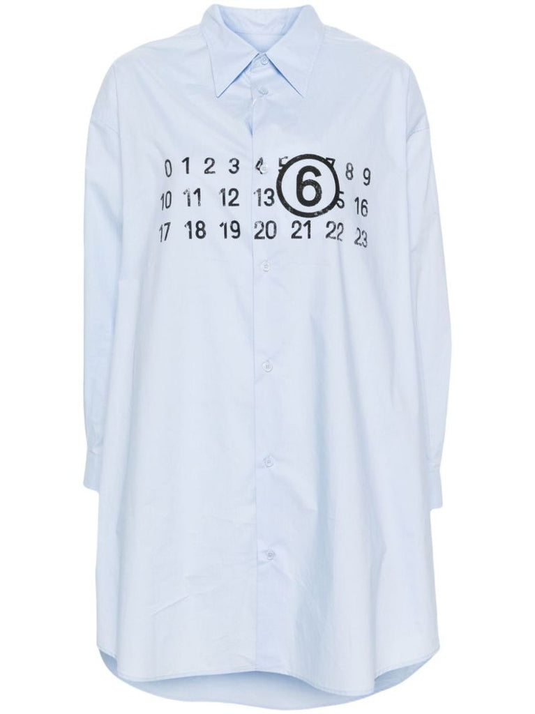 Blue Numbers-print Cotton Shirt Dress
