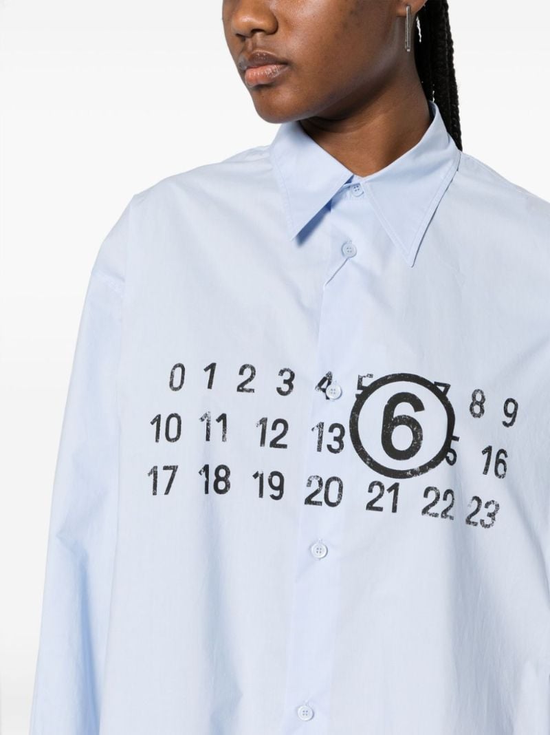 Blue Numbers-print Cotton Shirt Dress