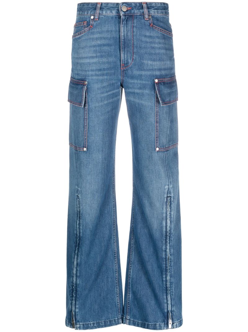 Blue Wide-leg Cargo Jeans