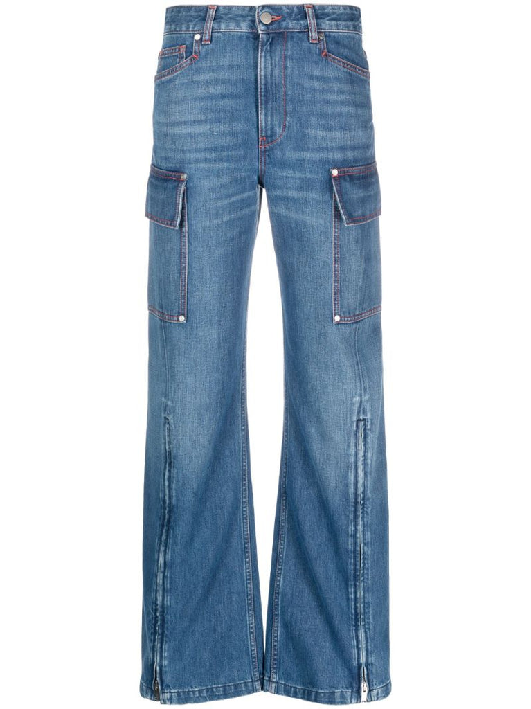 Blue Wide-leg Cargo Jeans
