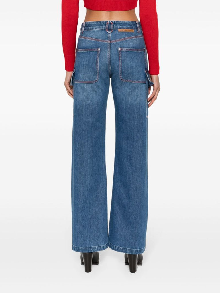 Blue Wide-leg Cargo Jeans