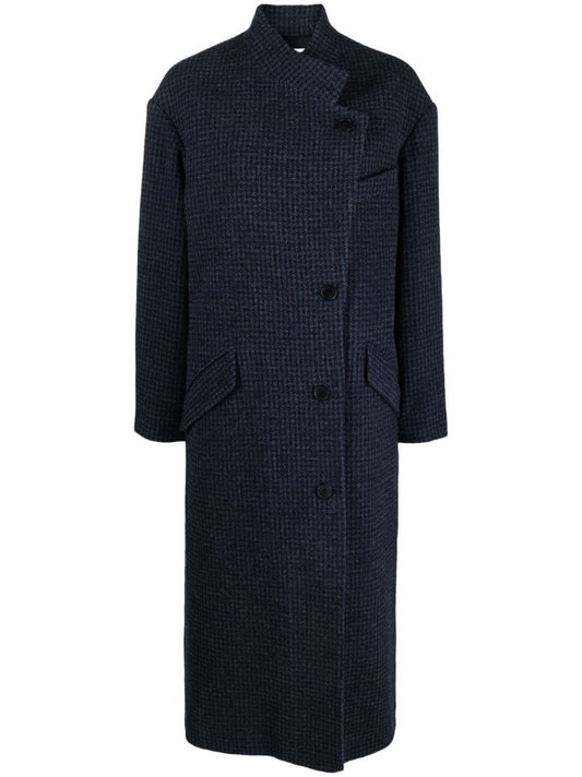 Blue Sabine Houndstooth-print Wool Coat