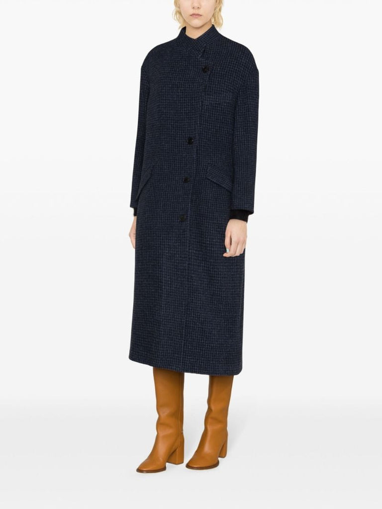 Blue Sabine Houndstooth-print Wool Coat