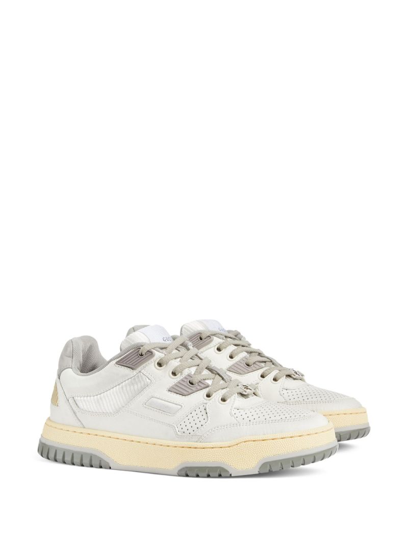 White Distressed Effect Leather Sneakers