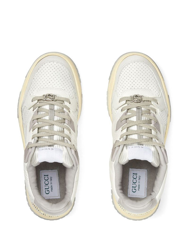 White Distressed Effect Leather Sneakers