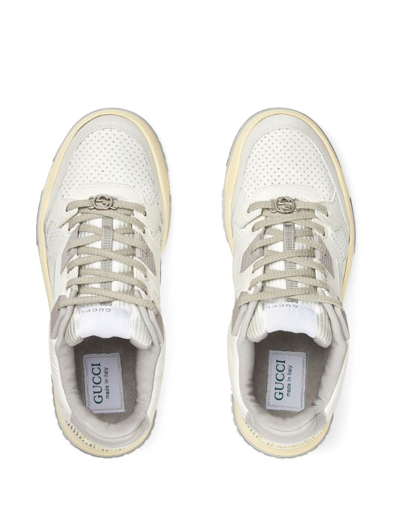 White Distressed Effect Leather Sneakers