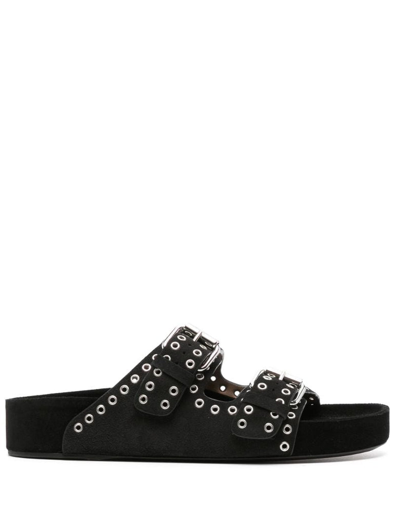 Black Lennyo Eyelet Suede Sandals