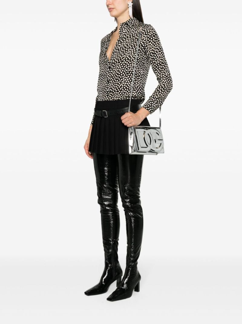 Silver-tone Dg Logo Leather Cross Body Bag