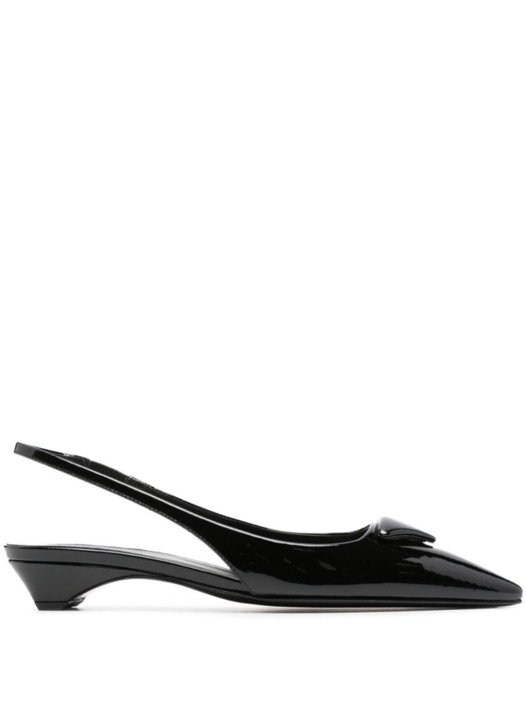 Black Triangle Logo Leather Pumps