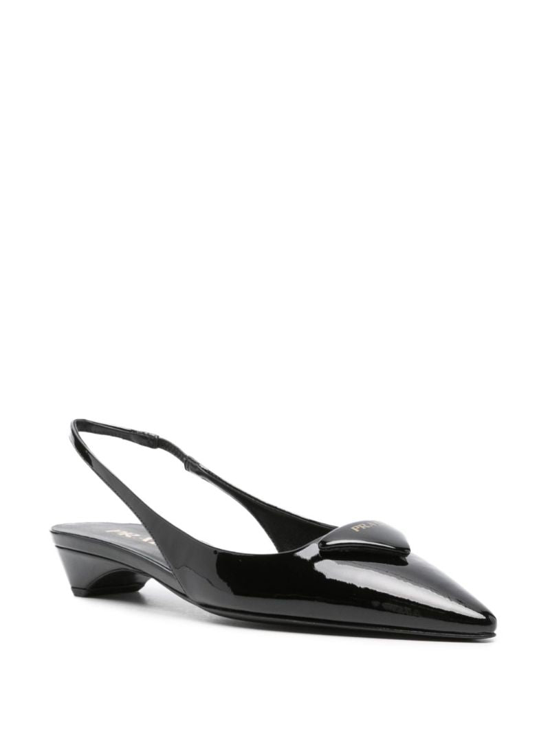 Black Triangle Logo Leather Pumps