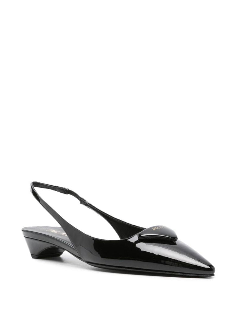 Black Triangle Logo Leather Pumps