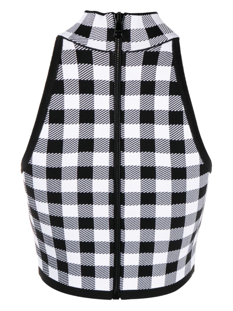 Black Check-pattern Crop Top