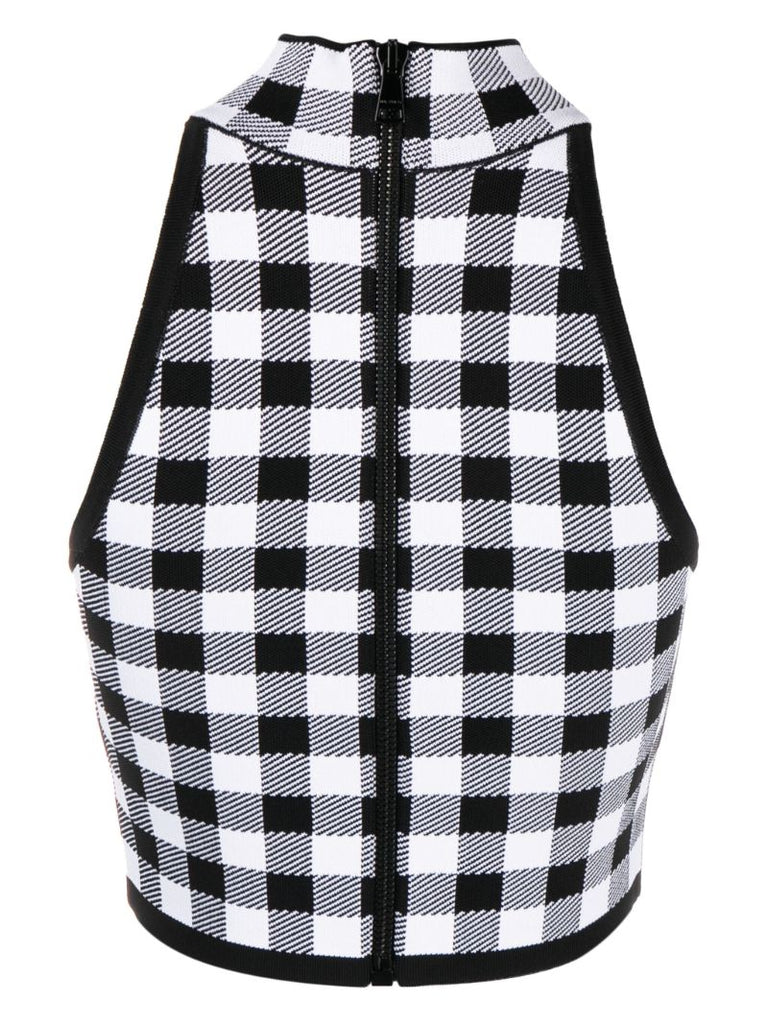 Black Check-pattern Crop Top