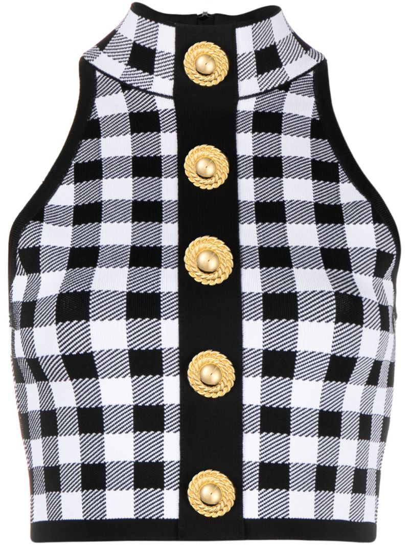 Black Check-pattern Crop Top