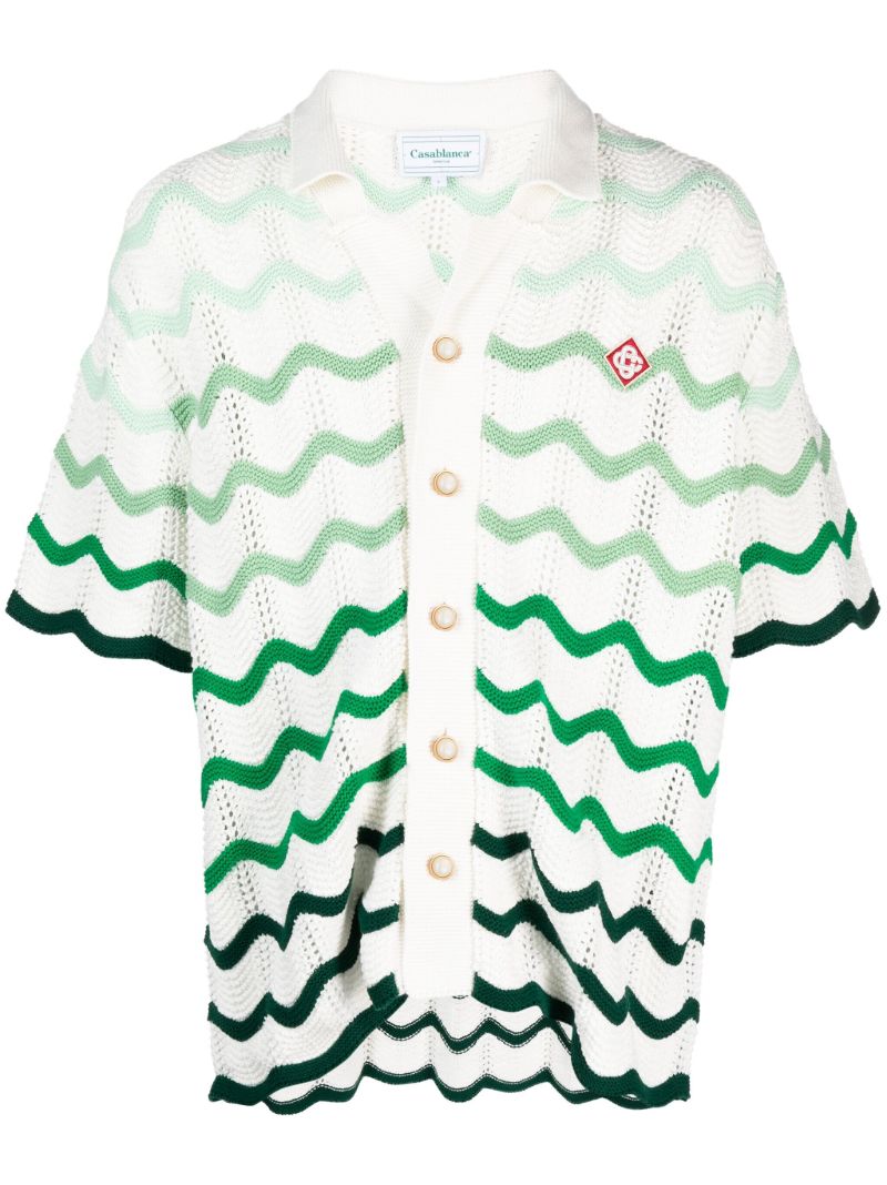 White Gradient-wave Crochet Shirt
