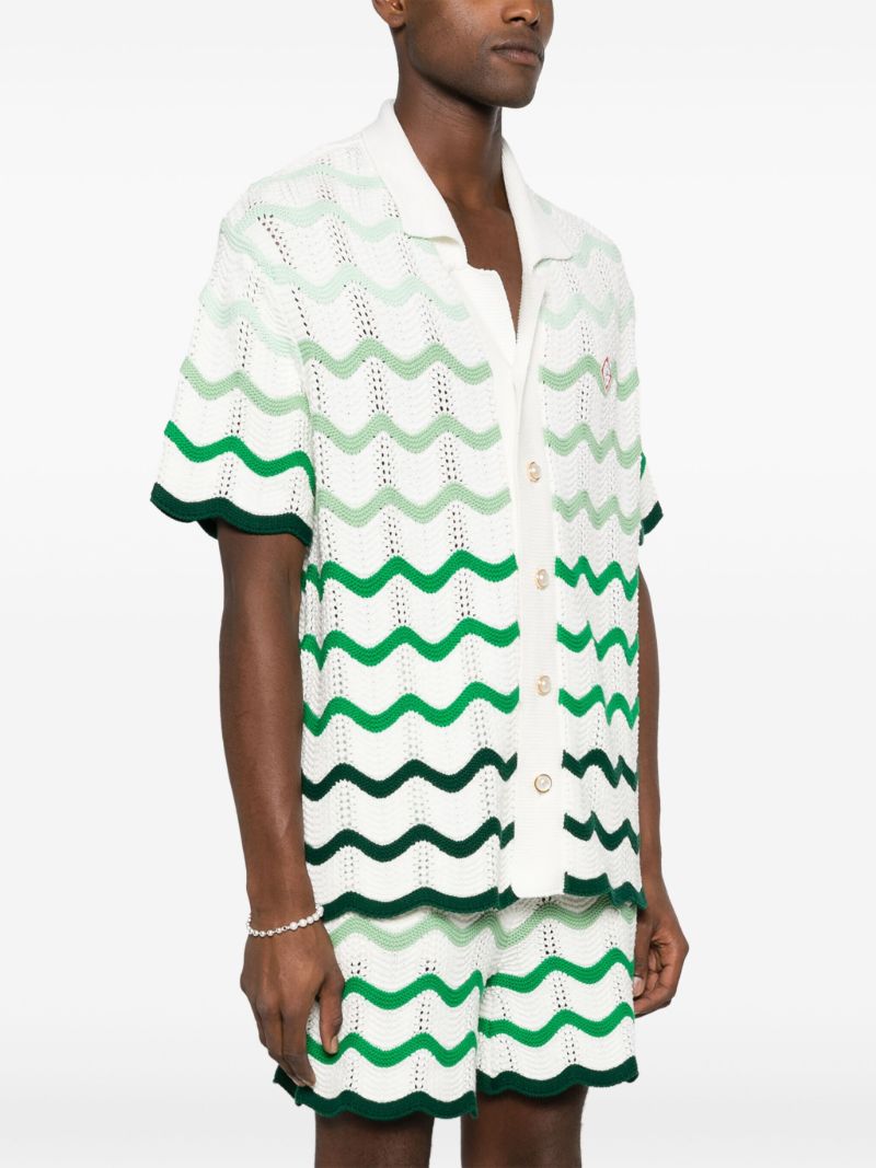 White Gradient-wave Crochet Shirt