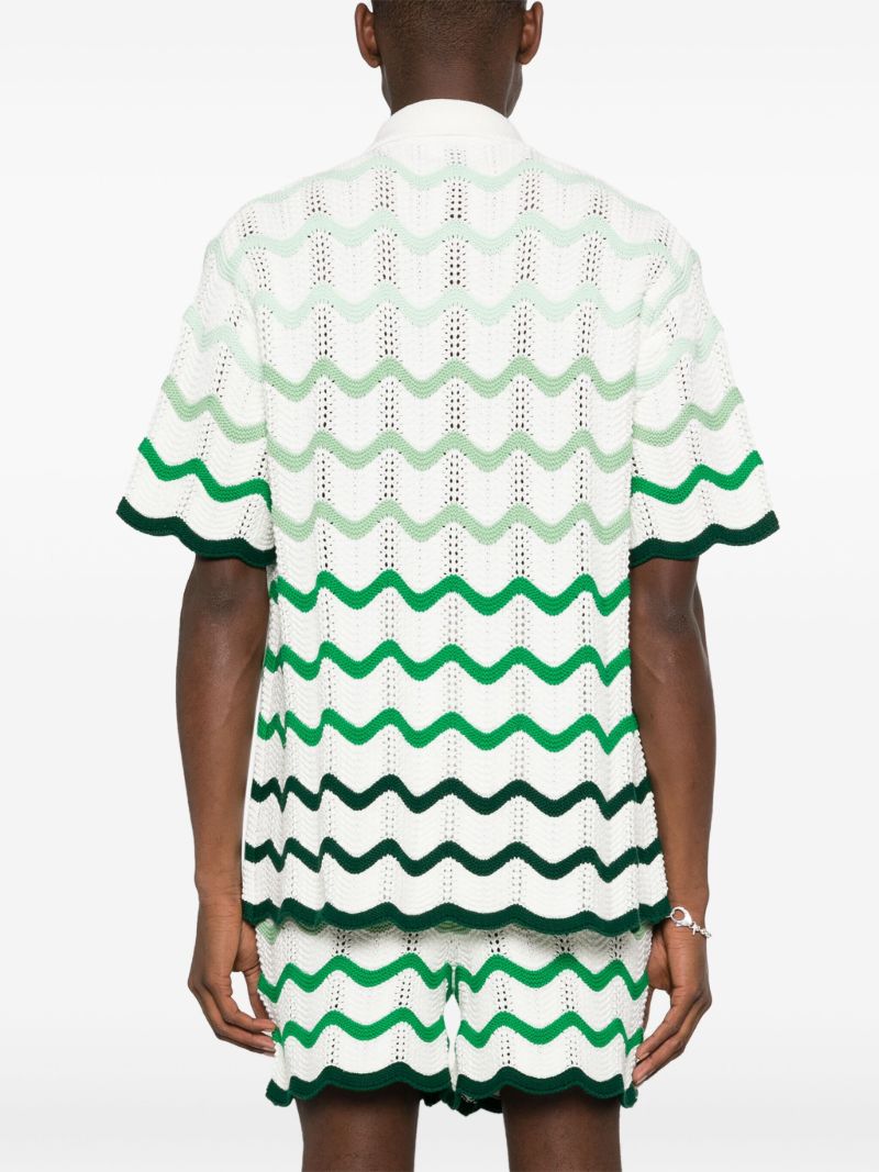 White Gradient-wave Crochet Shirt