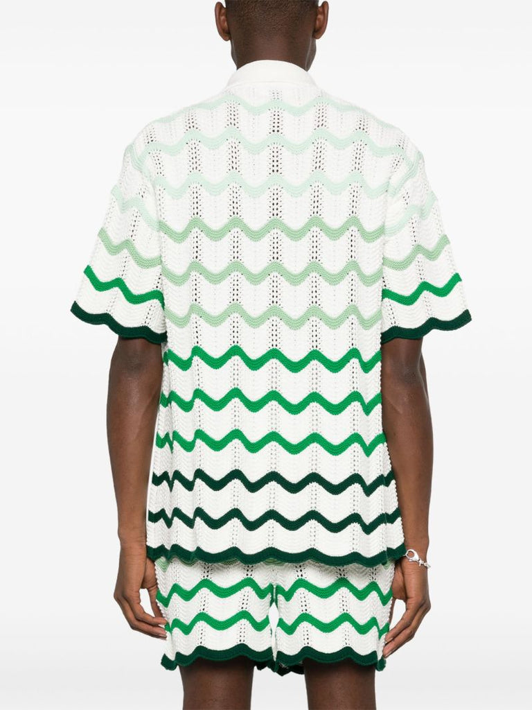 White Gradient-wave Crochet Shirt