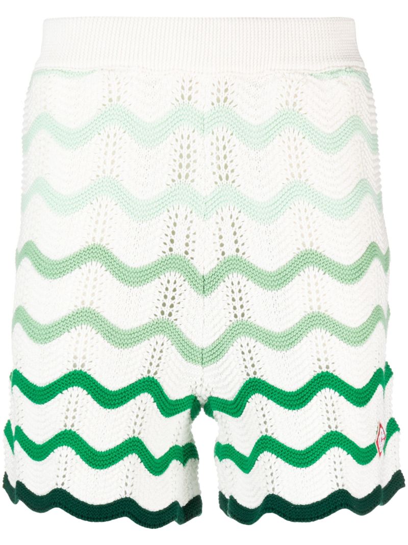 White Gradient-wave Crochet Shorts