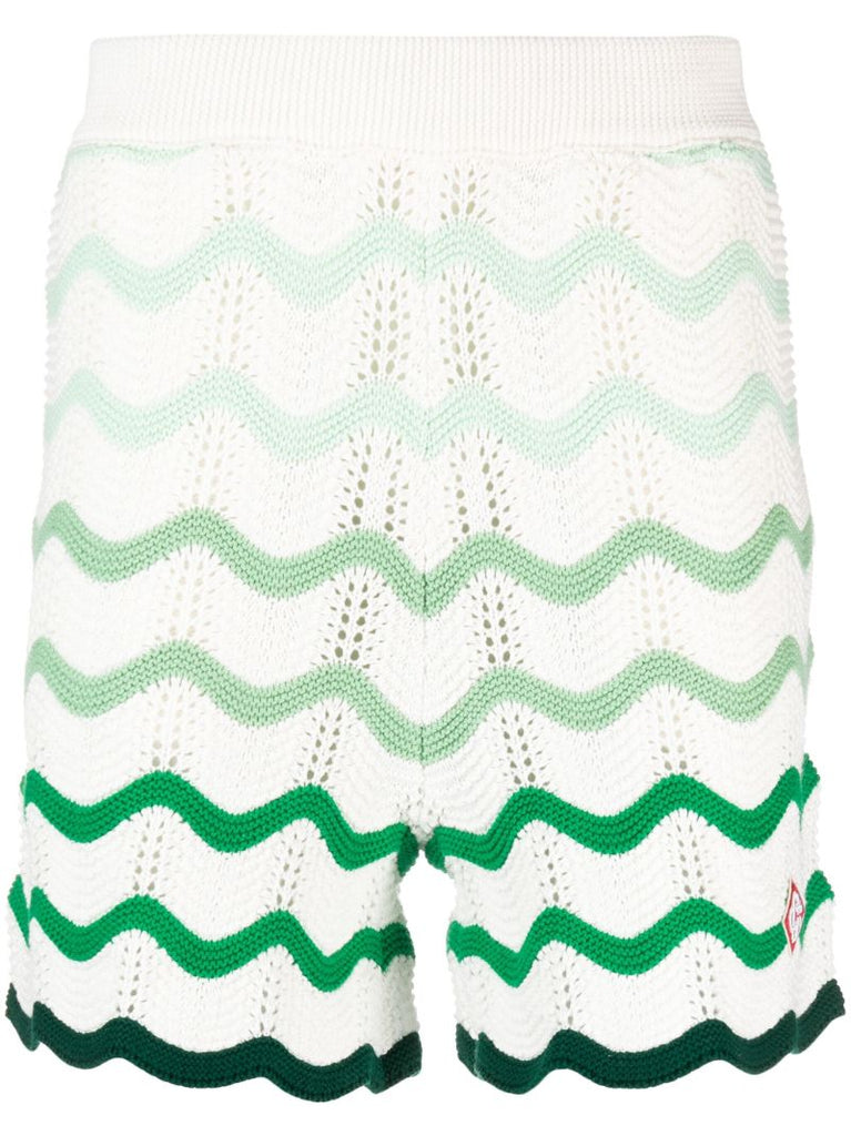 White Gradient-wave Crochet Shorts