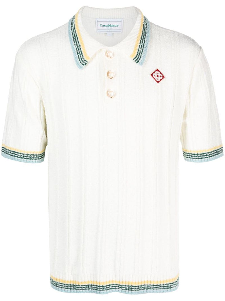 White Ribbed-knit Polo Shirt