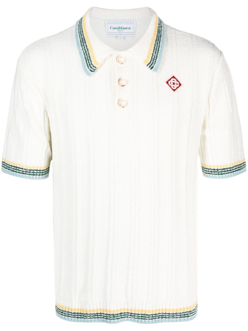 White Ribbed-knit Polo Shirt