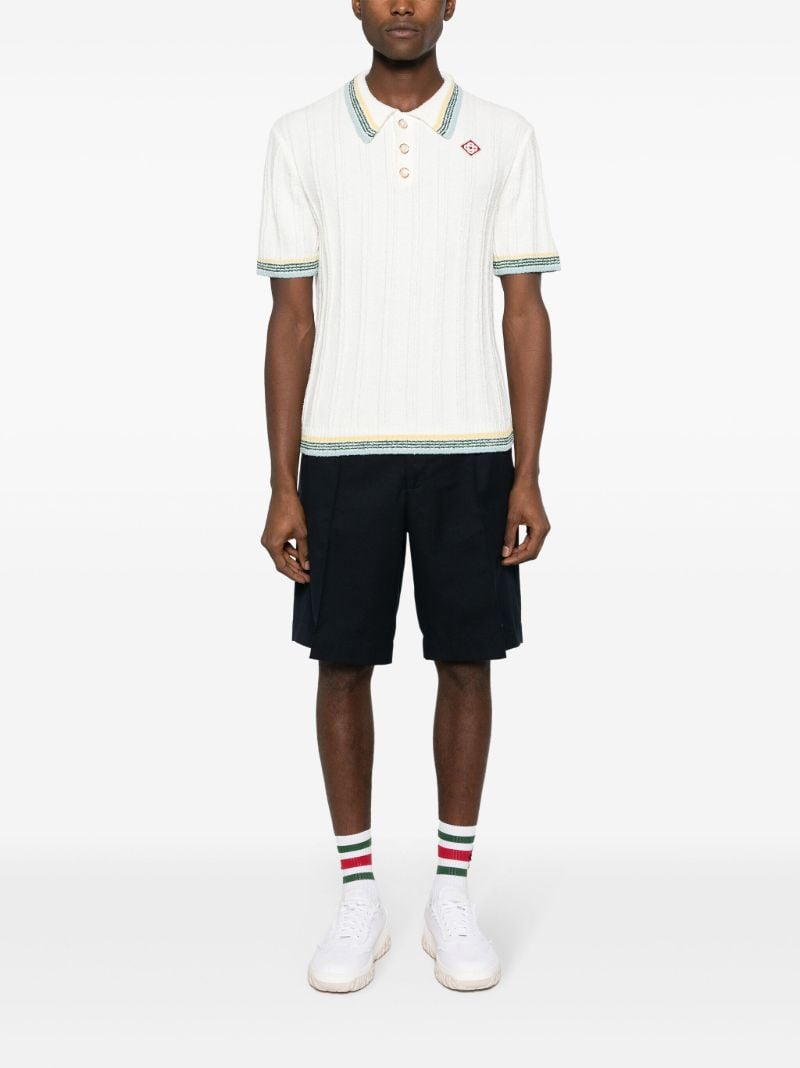 White Ribbed-knit Polo Shirt