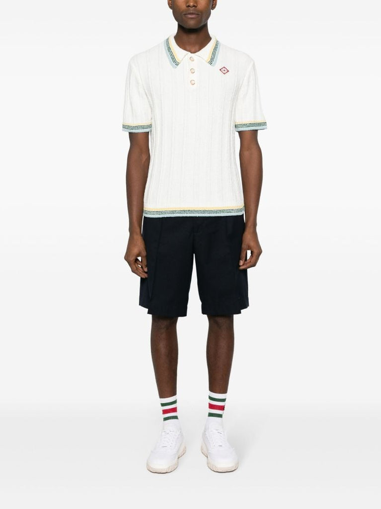 White Ribbed-knit Polo Shirt