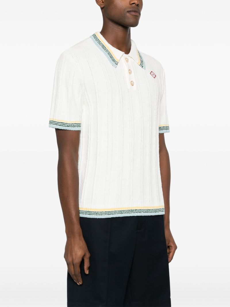 White Ribbed-knit Polo Shirt