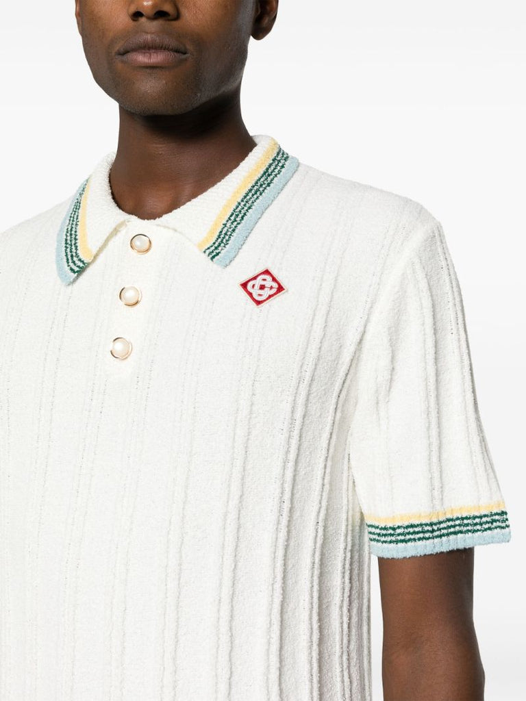 White Ribbed-knit Polo Shirt