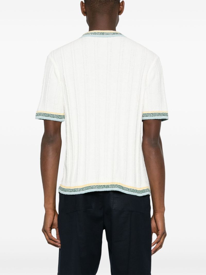 White Ribbed-knit Polo Shirt