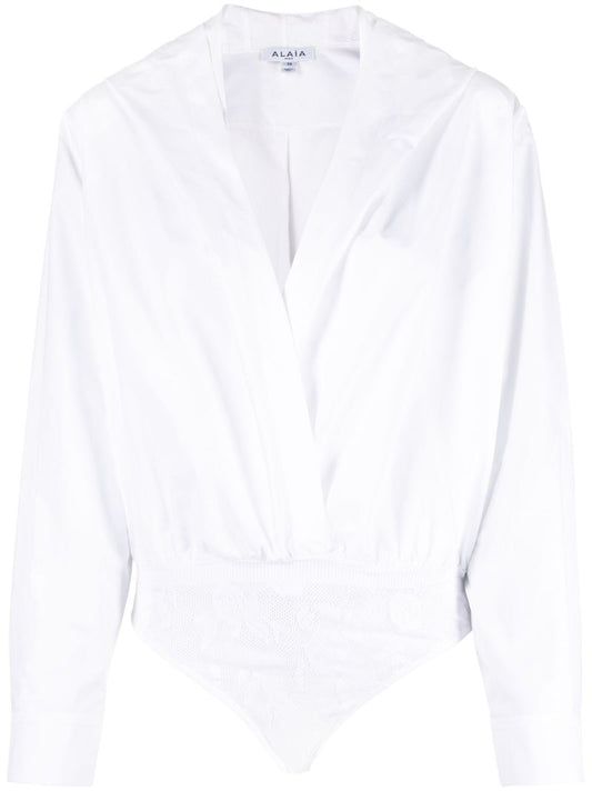 White Hooded Cotton Poplin Bodysuit