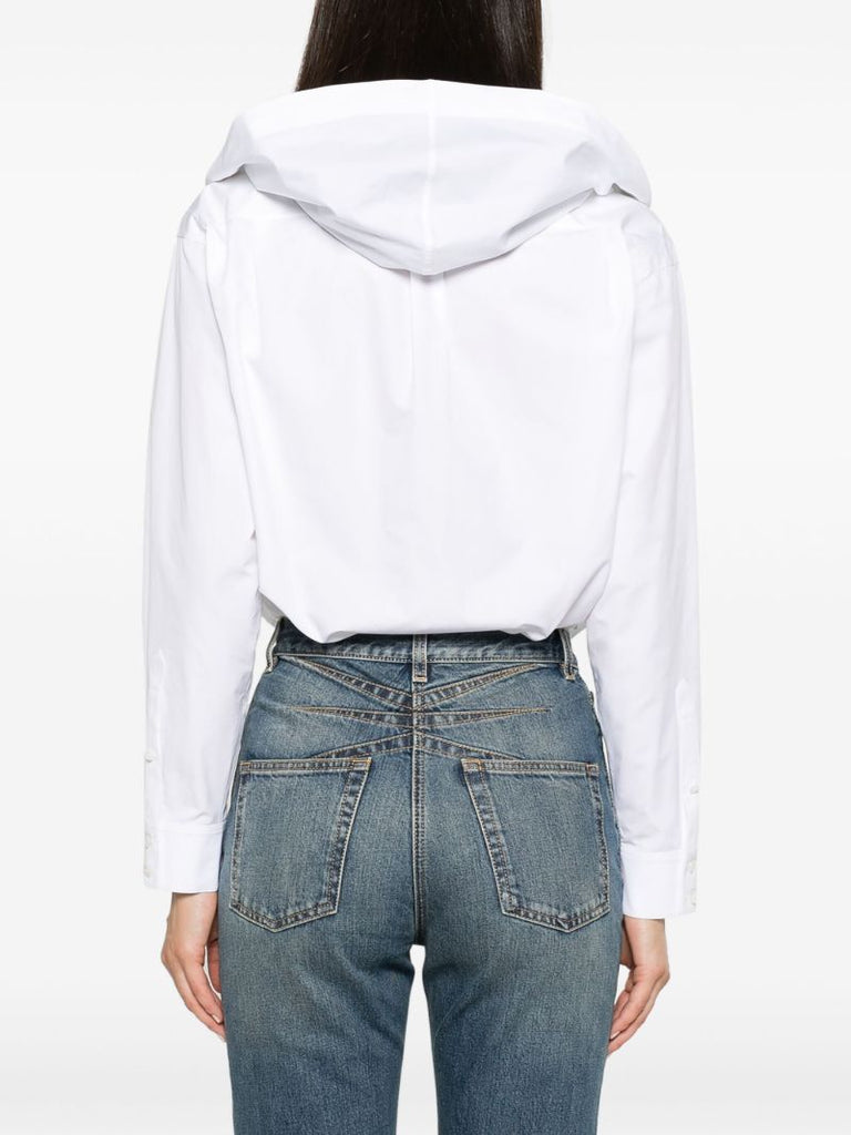 White Hooded Cotton Poplin Bodysuit